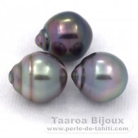 Lot of 3 Tahitian Pearls Ringed B from 9.5 to 9.8 mm