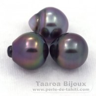 Lot of 3 Tahitian Pearls Semi-Baroque B from 10.5 to 10.8 mm