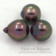 Lot of 3 Tahitian Pearls Semi-Baroque B from 9.1 to 9.4 mm