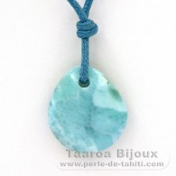 Waxed cotton Necklace and 1 Larimar - 17 x 15 x 5.1 mm - 1.96 gr