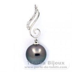 Rhodiated Sterling Silver Pendant and 1 Tahitian Pearl Round C 12.1 mm