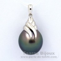 Rhodiated Sterling Silver Pendant and 1 Tahitian Pearl Semi-Baroque C 13.8 mm
