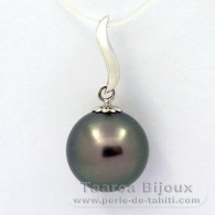 Rhodiated Sterling Silver Pendant and 1 Tahitian Pearl Round C 12.1 mm