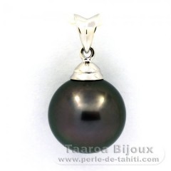 Rhodiated Sterling Silver Pendant and 1 Tahitian Pearl Round C 12.4 mm