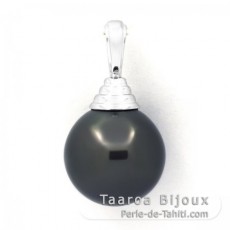 Rhodiated Sterling Silver Pendant and 1 Tahitian Pearl Round C 12.7 mm