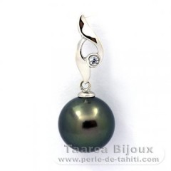 Rhodiated Sterling Silver Pendant and 1 Tahitian Pearl Round C 11.2 mm