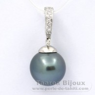 Rhodiated Sterling Silver Pendant and 1 Tahitian Pearl Round C 13 mm