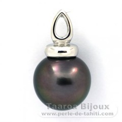 Rhodiated Sterling Silver Pendant and 1 Tahitian Pearl Near-Round C 13.5 mm