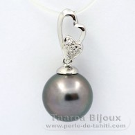 Rhodiated Sterling Silver Pendant and 1 Tahitian Pearl Round C 11 mm