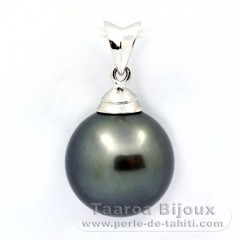 Rhodiated Sterling Silver Pendant and 1 Tahitian Pearl Round C 12.7 mm