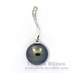 Rhodiated Sterling Silver Pendant and 1 Tahitian Pearl Round C 11.8 mm