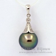 Rhodiated Sterling Silver Pendant and 1 Tahitian Pearl Near-Round C+ 11.5 mm