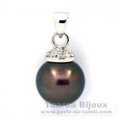 Rhodiated Sterling Silver Pendant and 1 Tahitian Pearl Round C 11.9 mm