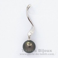 Rhodiated Sterling Silver Pendant and 1 Tahitian Pearl Round C 11.1 mm