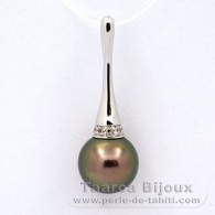 Rhodiated Sterling Silver Pendant and 1 Tahitian Pearl Round C 10.6 mm