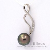 Rhodiated Sterling Silver Pendant and 1 Tahitian Pearl Round C 10.2 mm