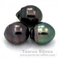 Lot of 3 Tahitian Pearls Ringed C from 12.6 to 12.7 mm