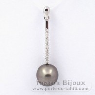 Rhodiated Sterling Silver Pendant and 1 Tahitian Pearl Round C 10.8 mm