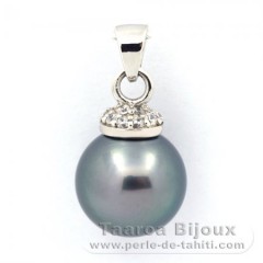 Rhodiated Sterling Silver Pendant and 1 Tahitian Pearl Round C 12.2 mm