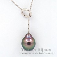 Rhodiated Sterling Silver Necklace and 1 Tahitian Pearl Ringed B 11 mm