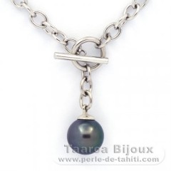 Rhodiated Sterling Silver Bracelet and 1 Tahitian Pearl Round C 10.7 mm