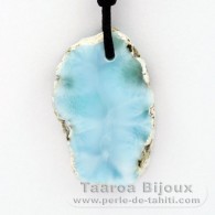 Waxed cotton Necklace and 1 Larimar - 37 x 23 x 6 mm - 10.3 gr