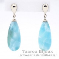 Rhodiated Sterling Silver Earrings and 2 Larimar - 24 x 9.7 x 7 mm - 5.25 gr