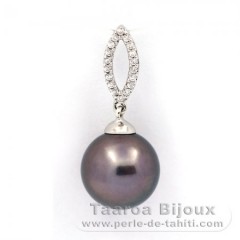 Rhodiated Sterling Silver Pendant and 1 Tahitian Pearl Round C 11.8 mm