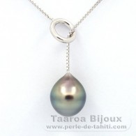 Rhodiated Sterling Silver Necklace and 1 Tahitian Pearl Semi-Baroque B 11.1 mm