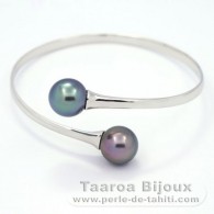 Rhodiated Sterling Silver Bracelet and 2 Tahitian Pearls Round C 11.5 mm