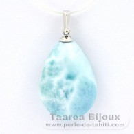 Rhodiated Sterling Silver Pendant and 1 Larimar - 20 x 14.8 x 7.5 mm - 3.4 gr