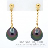 18K solid Gold Earrings and 2 Tahitian Pearls Semi-Baroque B 8.1 mm