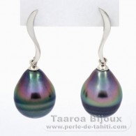 Rhodiated Sterling Silver Earrings and 2 Tahitian Pearls Ringed C 10.5 mm