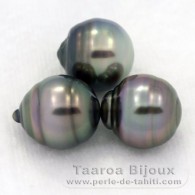 Lot of 3 Tahitian Pearls Ringed B from 9.6 to 9.7 mm