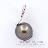Rhodiated Sterling Silver Pendant and 1 Tahitian Pearl Round C 9.9 mm