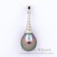 Rhodiated Sterling Silver Pendant and 1 Tahitian Pearl Semi-Baroque B 10.3 mm