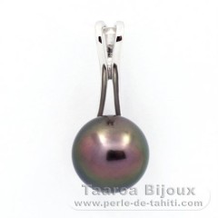 Rhodiated Sterling Silver Pendant and 1 Tahitian Pearl Round C 10.3 mm