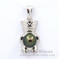Rhodiated Sterling Silver Pendant and 1 Tahitian Pearl Round C 8.8 mm