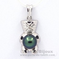 Rhodiated Sterling Silver Pendant and 1 Tahitian Pearl Semi-Baroque B+ 8.8 mm