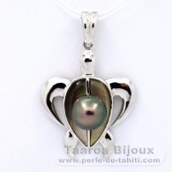 Rhodiated Sterling Silver Pendant and 1 Tahitian Pearl Round C 8.3 mm