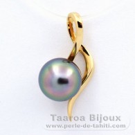 18K solid Gold Pendant and 1 Tahitian Pearl Round A 8 mm