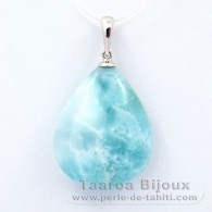 Rhodiated Sterling Silver Pendant and 1 Larimar - 24 x 19 x 8.4 mm - 5.62 gr