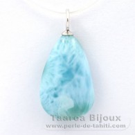 Rhodiated Sterling Silver Pendant and 1 Larimar - 18 x 11.6 x 6.2 mm - 2 gr