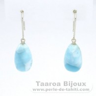 14K White solid Gold Earrings and 2 Larimar - 14 x 8.3 x 7.2 mm - 2.73 gr