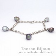 Rhodiated Sterling Silver Bracelet and 5 Tahitian Keishis