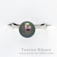 18K Solid White Gold Ring and 1 Tahitian Pearl Round B+ 9.2 mm