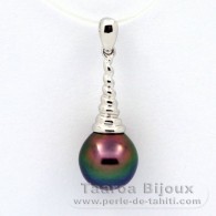 Rhodiated Sterling Silver Pendant and 1 Tahitian Pearl Semi-Baroque B+ 9.5 mm