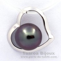 18K Solid White Gold Pendant and 1 Tahitian Pearl Round A 8.2 mm