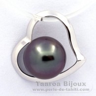 18K Solid White Gold Pendant and 1 Tahitian Pearl Round A 8.2 mm