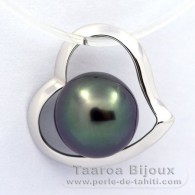 18K Solid White Gold Pendant and 1 Tahitian Pearl Round B 8.2 mm